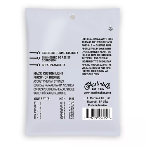 סט מיתרים 0.11 לאקוסטית MARTIN SP  Phosphor Bronze AUTHENTIC  MA535