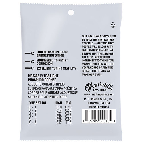 סט מיתרים 010 לאקוסטית Martin MA530S Marquis Phosphor Bronze Authentic Silked