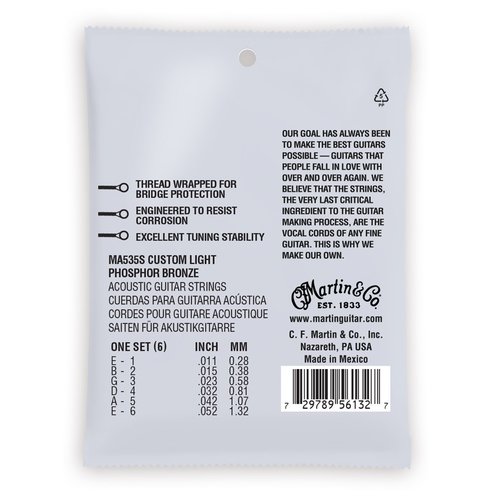 סט מיתרים 011 לאקוסטית Martin MA535S Marquis Phosphor Bronze Authentic Silked