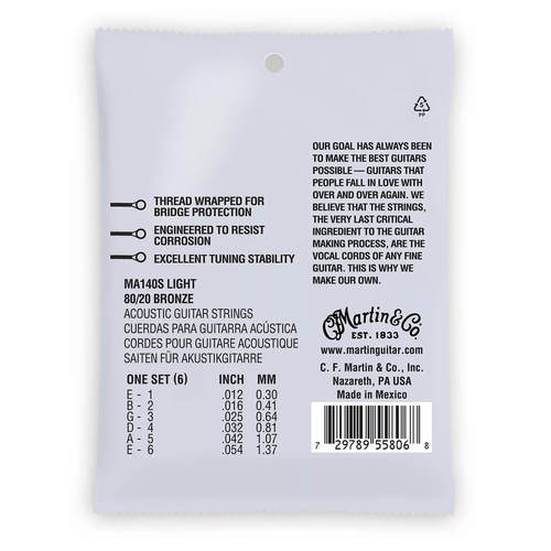 סט מיתרים 012 לאקוסטית Martin MA140S Marquis 80/20 Bronze Authentic Silked