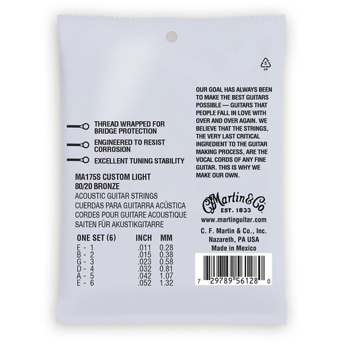 סט מיתרים 011 לאקוסטית Martin MA175S Marquis 80/20 Bronze Authentic Silked