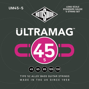 סט מיתרים לבס 5 מיתרים ROTOSOUND UM45-5 ULTRAMAG BASS SET 0.45