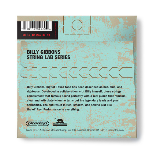 סט מיתרים 0.8 לחשמלית DUNLOP BILLY GIBBONS CUSTOM REV WILLY'S