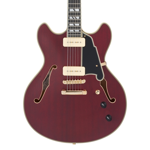 גיטרה חשמלית 1/4 נפח כולל ארגז D'Angelico DELUXE DC Stopbar Tailpiece SATIN TRANS WINE