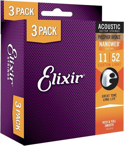 מארז 3 סטים 16027 לאקוסטית ELIXIR NANO PHOS BRONZ 16544 11-52