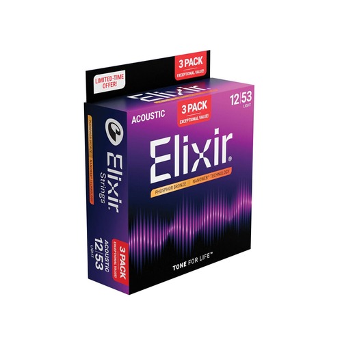 מארז 3 סטים 16052 לאקוסטית ELIXIR NANO PHOS BRONZ 16569 12-53