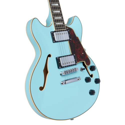 גיטרה רבע נפח + נרתיק D'Angelico Premier MINI DC SKY BLUE stop-bar tailpiece