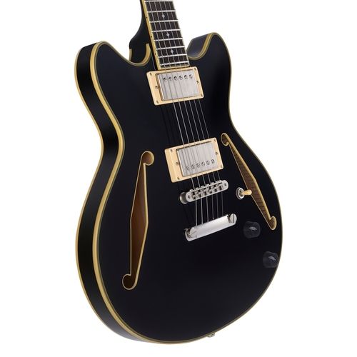 גיטרה חשמלית 1/4 נפח כולל ארגז D'Angelico EXCEL MINI DC TOUR SOLID BLACK