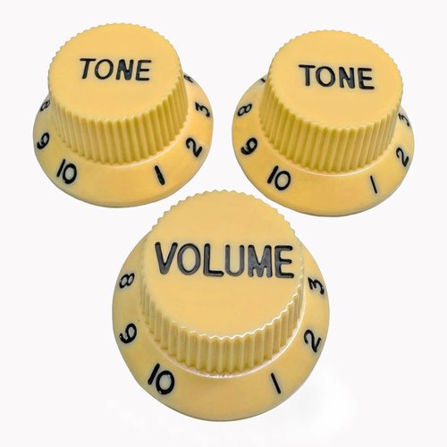 סט 3 כפתורים לגיטרה AxLabs Strat-Style Knob Kit (3) - Cream w/ Black Font