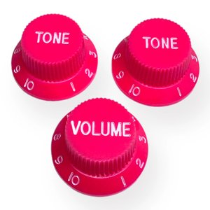 סט 3 כפתורים לגיטרה AX-L483504 AxLabs Strat-Style Knob Kit (3) - Pink w/ White Font