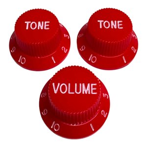 סט 3 כפתורים לגיטרה AX-L489508 AxLabs Strat-Style Knob Kit (3) - Red w/ White Font
