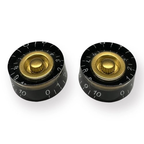 סט 2 כפתורים לגיטרה AX-LB527-2 AxLabs Black And Gold Speed Knob With White Font