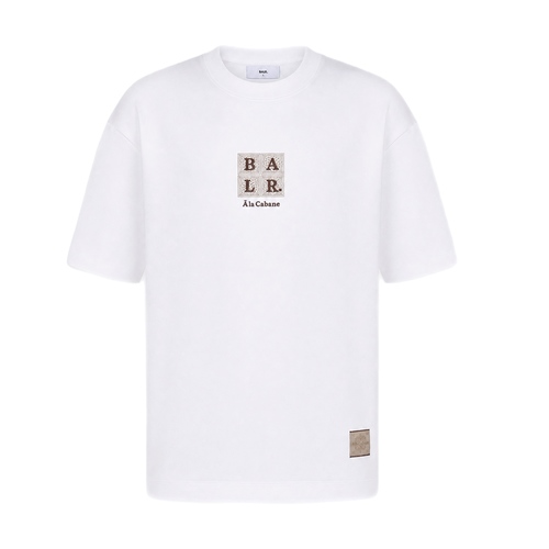 חולצה BALR מידות XS-XXL לגברים בגוון לבן עם ריבוע לוגו