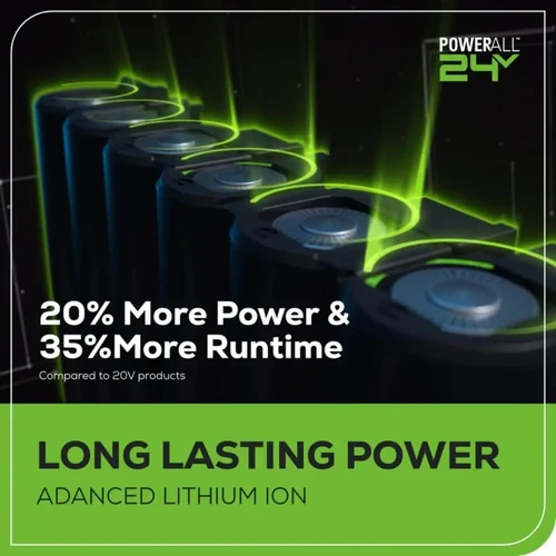 טכנולוגיית POWERALL 24V עם סוללות ליתיום מתקדמות המספקות זמן עבודה ממושך, הספק גבוה וביצועים עקביים לאורך כל הטעינה
