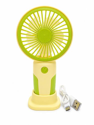 מאוורר ידני נטען USB עם מעמד – מאוורר מיני נייד ירוק צהוב