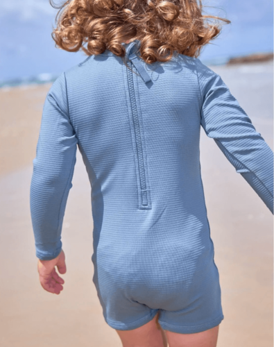 אוברול בגד ים עם שרוולים ארוכים - כחול - מידה 6-12 חודשים