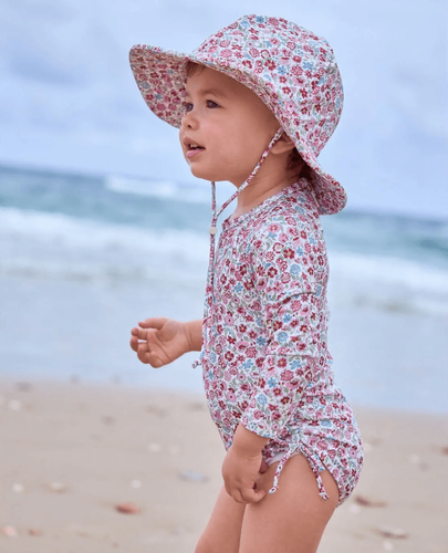 בגד ים שלם עם שרוולים ארוכים - ורוד מודפס - מידה 12-18 חודשים