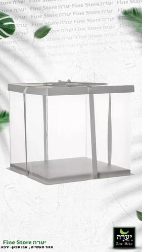 קופסת PVC לעוגה+ במה+סרט-לבן 30/30/30 ס”מ