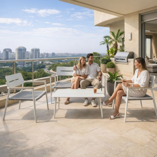 סט פינת ישיבה לגינה אלומיניום וראטן דגם יוהנה 