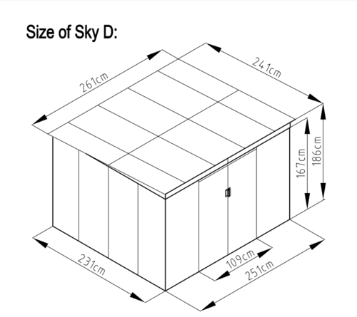 מחסן מתכת סקיילייט דגם Sky D מידה 2.61X2.41 Garden Top