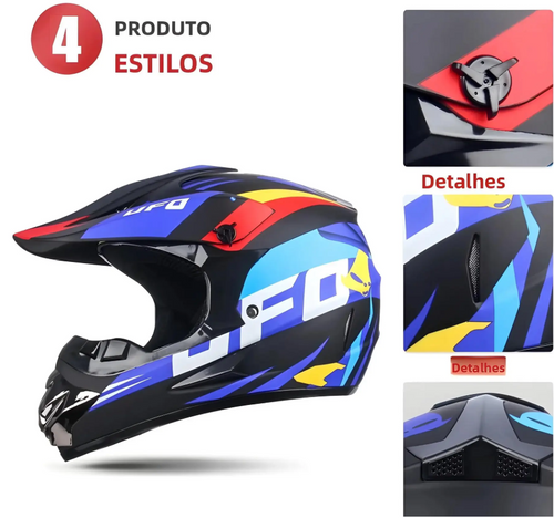קסדה מלאה FULLFACE צבע שחור UFO כחול אדום צהוב