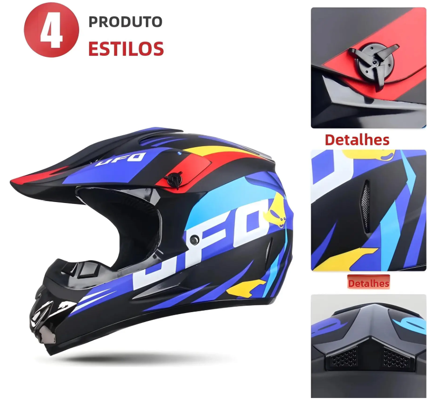 קסדה מלאה FULLFACE צבע שחור UFO כחול אדום צהוב