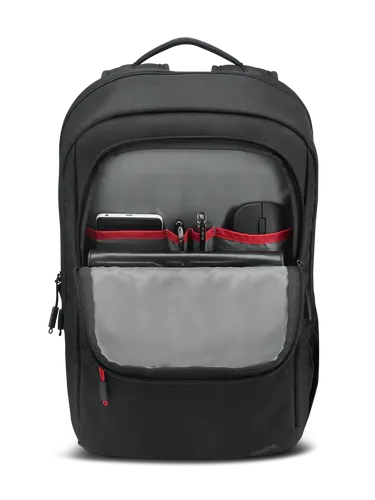 תיק גב Lenovo ThinkPad Essential 16-inch Backpack Eco דגם 4X41C12468 בצבע שחור, עם תא מרופד למחשב נייד עד 16 אינץ', כיסי אחסון, כיס צד לבקבוק מים ורצועת טרולי לנסיעות.