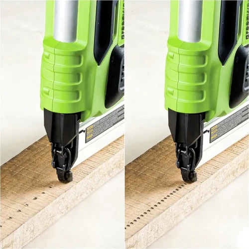 אקדח מסמרים נטען Greenworks GD24BN עם בקרת עומק נעיצה מתכווננת לעבודה מדויקת בעץ, פנלים וחיפויי נגרות מקצועיים