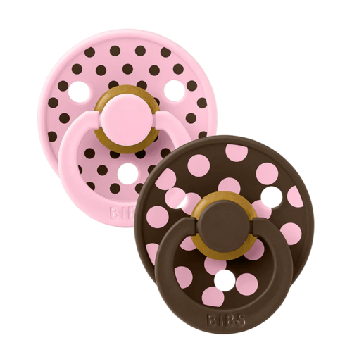 זוג מוצצי קולור לטקס עגולה STUDIO Polka ורוד/מוקה מידה 1 BIBS 