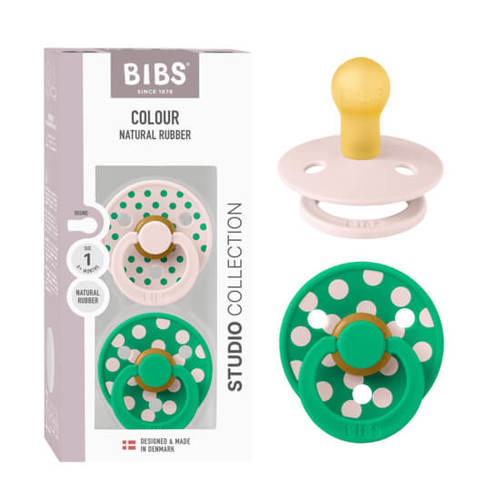 זוג מוצצי קולור לטקס עגולה STUDIO Polka פטל/קקטוס מידה 1 BIBS 