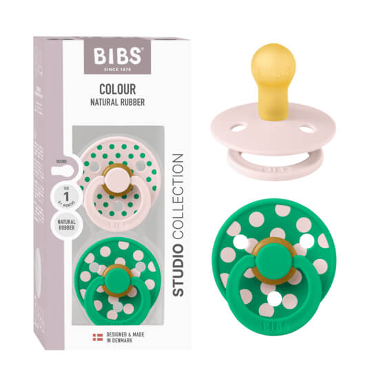 זוג מוצצי קולור לטקס עגולה STUDIO Polka פטל/קקטוס מידה 1 BIBS 