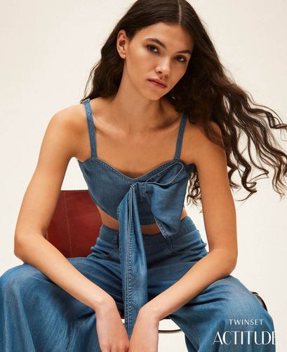 Denim top with bow