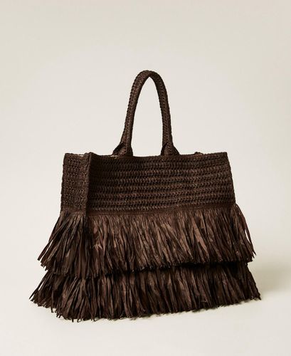 Raffia shopper bag with fringes