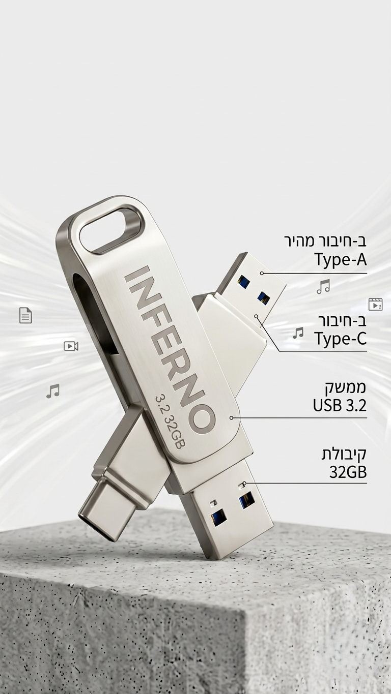דיסק און קי HIGH SPEED FLASH DUAL USB 3.0+3.2 32GB 