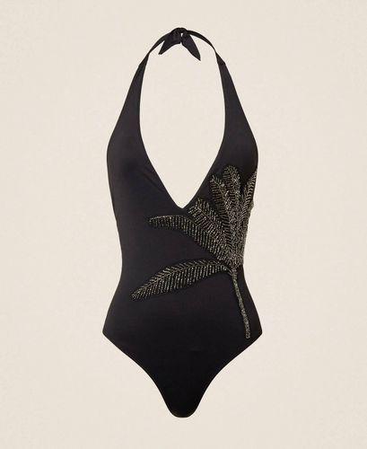 One-piece swimsuit with embroidered patch