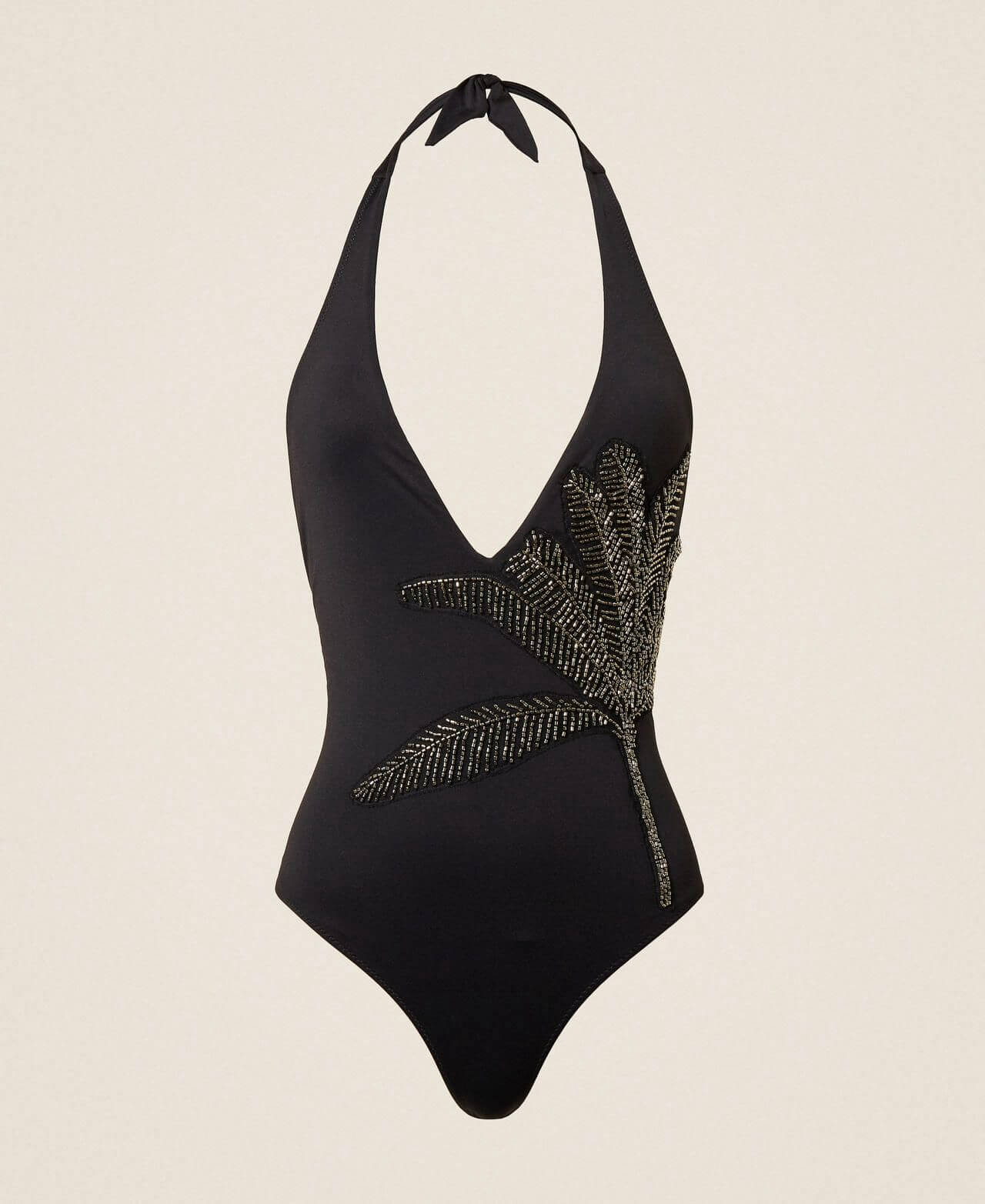 One-piece swimsuit with embroidered patch