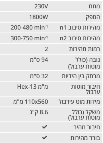 מערבל צבע כפול HUNTER 1800W לבטון וחומרים קשים