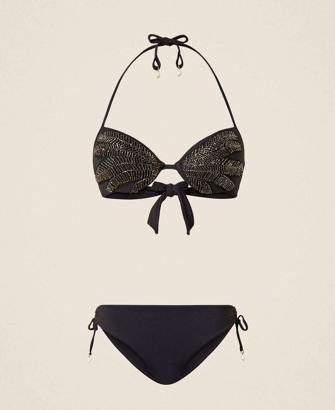 Push-up bikini top with embroidery and briefs