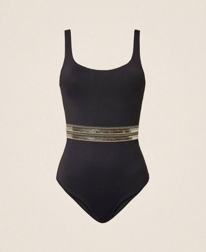 One-piece swimsuit with sequin embroidery
