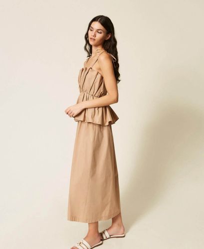 Long poplin dress with flounce