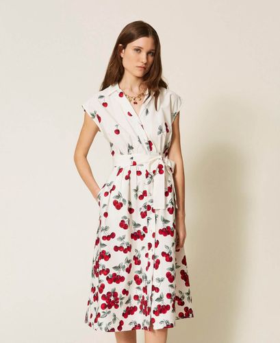 Poplin midi dress with cherry print