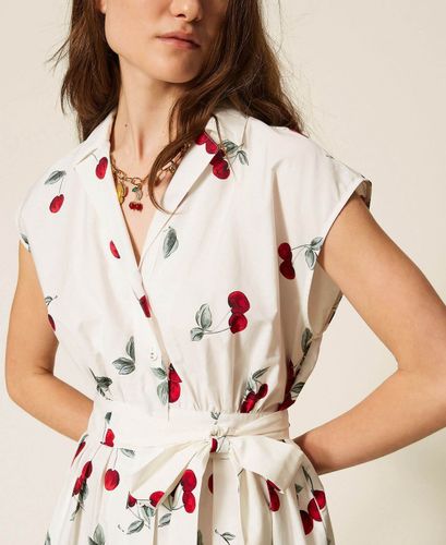 Poplin midi dress with cherry print
