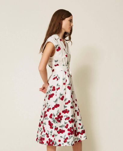 Poplin midi dress with cherry print