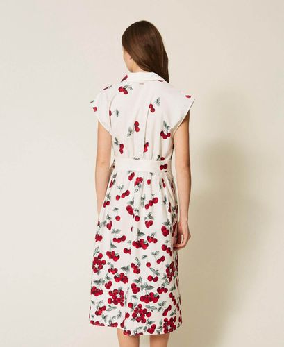 Poplin midi dress with cherry print