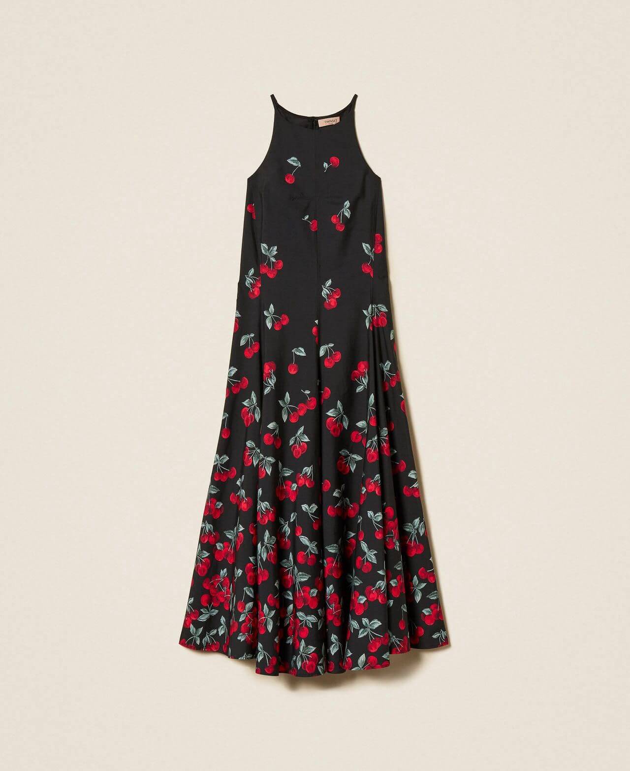 Long poplin dress with cherry print