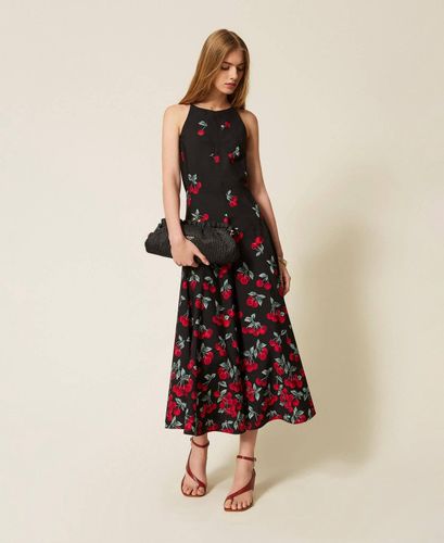 Long poplin dress with cherry print