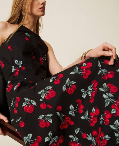 Long poplin dress with cherry print