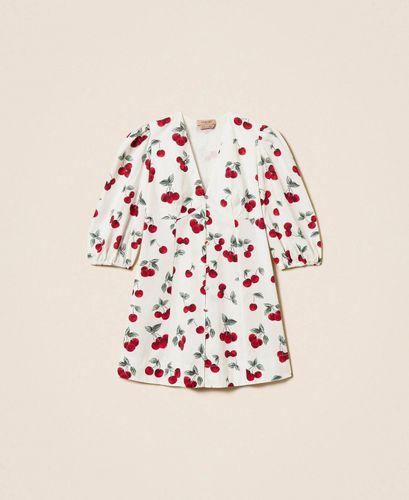 Short poplin dress with cherry print