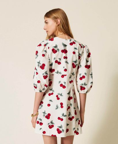 Short poplin dress with cherry print