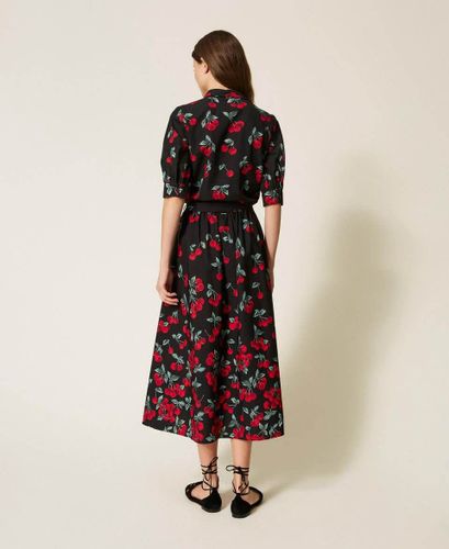 Long poplin skirt with cherry print